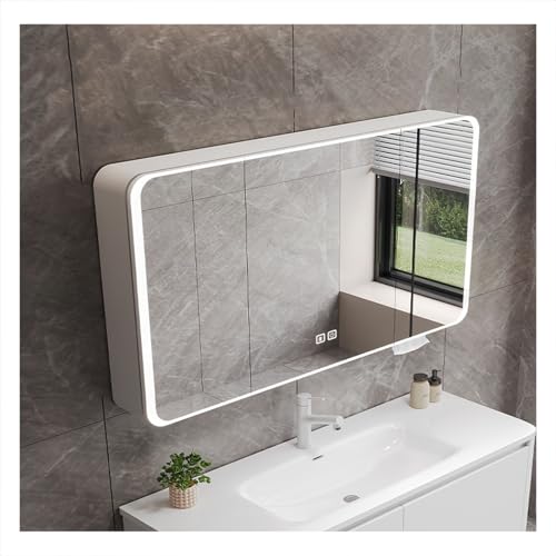 HOFUNTRE Mutital Spiegelschrank，Spiegelschrank Bad Mit Beleuchtung ，Große Speicherkapazität, Smart Touch, Antibeschlag-Design, Geeignet for Mehrere Szenarien(White,90cm/35.4in) von HOFUNTRE