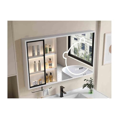 HOFUNTRE Spiegelschrank Bad Mit Beleuchtung ，Badschrank Hängend，Hochauflösender Spiegel, Wasserdicht Und Feuchtigkeitsbeständig, Antibeschlag Mit Einem klick(White,90cm/35.4in) von HOFUNTRE