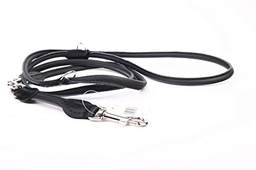 HOGACA sehr edle Echt-Leder-Hunde-Leine 962 ø 10 mm / 220 cm schwarz Handarbeit Made in EU verstellbar mit hochwertiger silberfarbiger Schnalle aus Chromnickelstahl von HOGACA