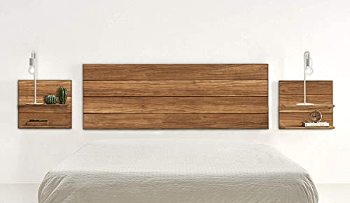 HOGAR24 ES 7 UK Kopfteil + 2 Tische aus massivem Naturholz, Maße: 155 x 60 x 2 cm, Kiefernholz, Natur, 155 x 60 cm von HOGAR24 ES