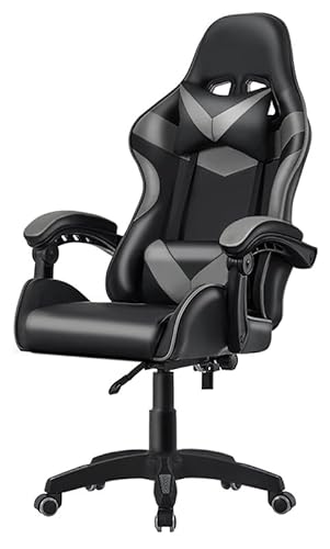 HOGAR24 ES Computerstuhl, ergonomischer Gaming-Stuhl, Büro-Schreibtischstuhl mit Verstellbarer Höhe und Rädern, Videospielstühle, Schwarz/Grau. von HOGAR24 ES