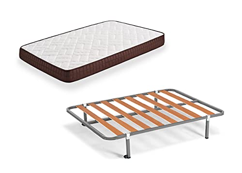 HOGAR24 ES Komplettes Bett – Matratze Viscobraun, wendbar + Lattenrost Basic + 4 Füße, Holz, grau, 90x180 cm von HOGAR24 ES