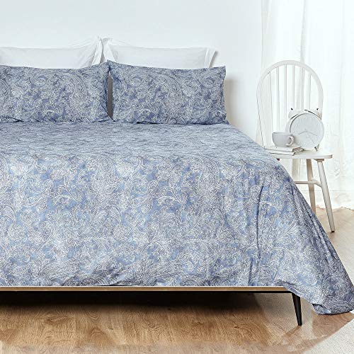 Hogarys Bettwäsche-Set für Betten mit 105 cm (180 x 220 cm) mit Kissen (45 x 110 cm), 100% Baumwolle (Fadenzahl 150), Blau von Hogarys