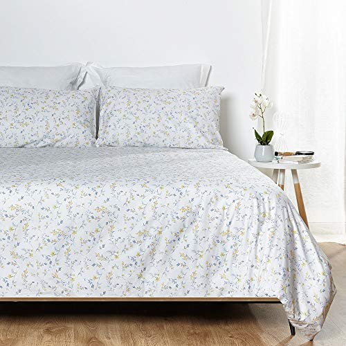 HOGARYS Bettwäsche-Set für Betten mit 105 cm (180 x 220 cm) mit Kissen (45 x 110 cm), 100% Baumwolle (Perkal 150 Fäden) Tiny gelb von HOGARYS