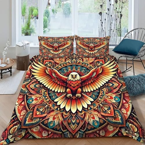 HOGDISAJD Adler Totem Bettbezug Weiche Feder Marokkanischer Stil 3D Gedruckt Bettdeckenbezug + 2 Kissenbezug LuxusBettwäsche Sets 3Pcs Für Jungen Und Mädchen König（220x240cm） von HOGDISAJD