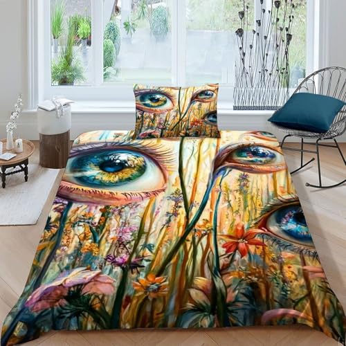 HOGDISAJD Auge Bettbezug Weiche Feder Pflanze 3D Gedruckt Bettdeckenbezug Mit Reißverschluss Luxus Bettbezug Set 2 Stück Zimmer Dekorative Single（135x200cm） von HOGDISAJD