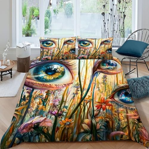 HOGDISAJD Auge Bettbezug Weiche Feder Pflanze 3D Gedruckt Bettdeckenbezug Mit Reißverschluss LuxusBettwäsche Sets 3Pcs Für Jungen Und Mädchen König（220x240cm） von HOGDISAJD