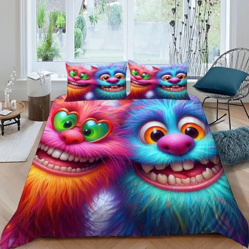 HOGDISAJD Autotoon Puppen Bettwäsche Weiche Feder Cute Tiers 3D Gedruckt Bettdeckenbezug + 2 Kissenbezug Luxus Bettbezug Set 3Pcs Für Kinder Jugendliche König（220x240cm） von HOGDISAJD