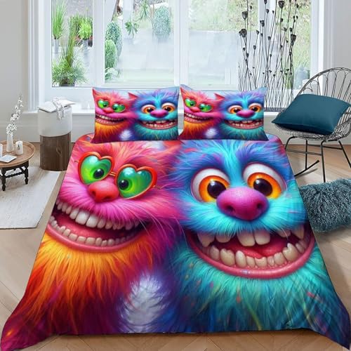 HOGDISAJD Autotoon Puppen Bettwäsche Weiche Feder Cute Tiers 3D Gedruckt Bettdeckenbezug + 2 Kissenbezug Luxus Bettbezug Set 3Pcs Für Kinder Jugendliche Super König（260x220cm） von HOGDISAJD