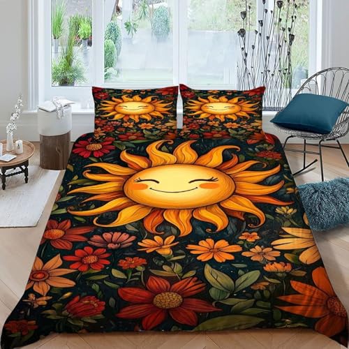HOGDISAJD Autotoon Sonne Bettwäsche Weiche Feder künstlerischer Stil 3D Effekt LuxusBettwäsche 3Pcs Sets Mit Reißverschluss Zimmer DekoRatteive King（220x240cm） von HOGDISAJD