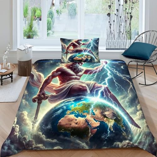 HOGDISAJD Blitz Erde Bettbezug Weiche Feder Mythischer Stil 3D Gedruckt Bettdeckenbezug + 1 Kissenbezug LuxusBettwäsche Sets 2 Stück Für Jungen Und Mädchen Single（135x200cm） von HOGDISAJD