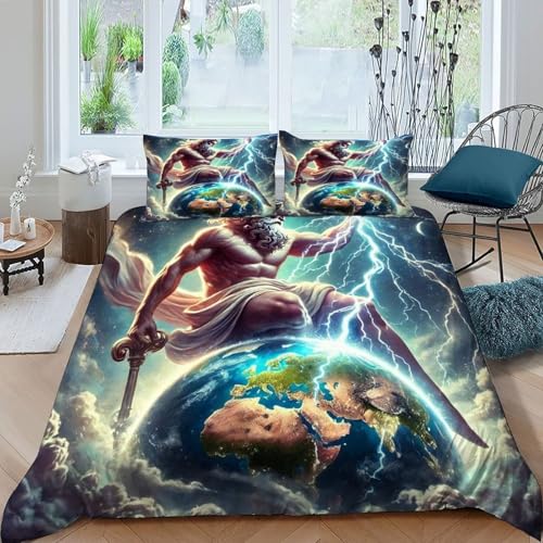HOGDISAJD Blitz Erde Bettbezug Weiche Feder Mythischer Stil 3D Gedruckt Bettdeckenbezug Und 2 Kissenbezug LuxusBettwäsche Sets 3Pcs Für Kinder Jugendliche Super König（260x220cm） von HOGDISAJD