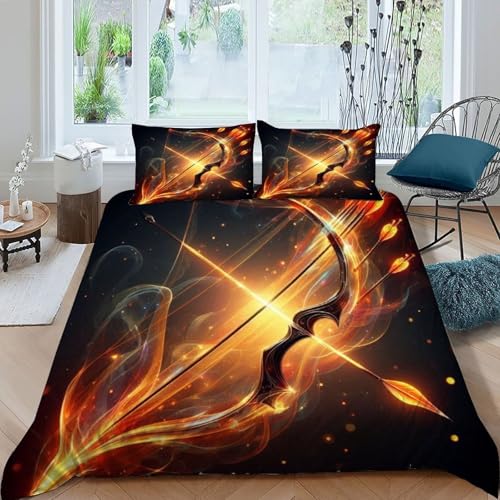 HOGDISAJD Bow and Pfeil Bettbezug Weiche Feder Flamme 3D Gedruckt Bettdeckenbezug Mit Reißverschluss Luxus Bettbezug Set 3 Stück Für Jungen Und Mädchen Double（200x200cm） von HOGDISAJD