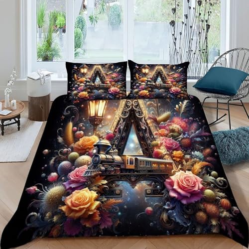 HOGDISAJD Bunte Blumen Bettbezug Weiche Feder EIN Brief 3D Gedruckt Bettdeckenbezug Und 2 Kissenbezug Luxus Bettbezug Set 3teilig Für Jungen Und Mädchen König（220x240cm） von HOGDISAJD