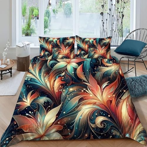 HOGDISAJD Bunte Blumen Bettbezug Weiche Feder Pflanze 3D Effekt Luxus Bettbezug Mit Reißverschluss Set 3teilig Für Jungen Und Mädchen König（220x240cm） von HOGDISAJD