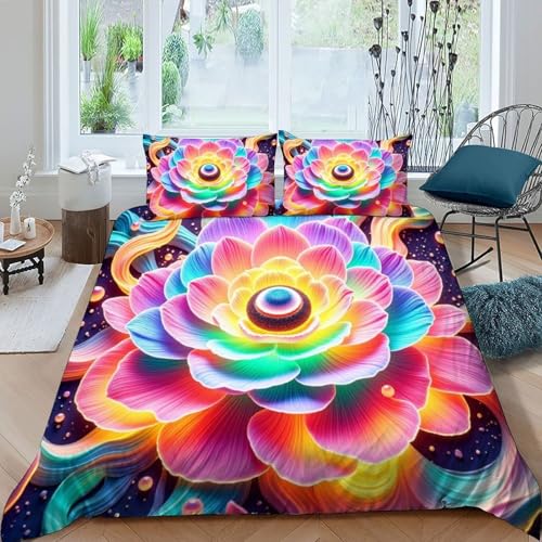 HOGDISAJD Bunte Blumen Bettbezug Weiche Feder Pflanze 3D Effekt Luxus Bettbezug Set Mit Reißverschluss 3Pcs Für Kinder Jugendliche König（220x240cm） von HOGDISAJD