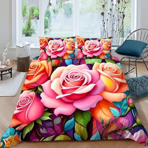 HOGDISAJD Bunte Blumen Bettwäsche Feder Pflanze 3D Gedruckt Bettdeckenbezug Mit 2 Kopfkissenbezüge LuxusBettwäsche Sets 3teilig Für Jungen Und Mädchen König（220x240cm） von HOGDISAJD