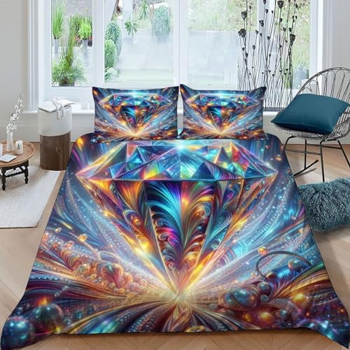HOGDISAJD Diamant Bettwäsche Feder Schatz 3D Gedruckt Bettdeckenbezug Mit Reißverschluss Luxus Bettbezug Set 3 Stück Für Jungen Und Mädchen Double（200x200cm） von HOGDISAJD
