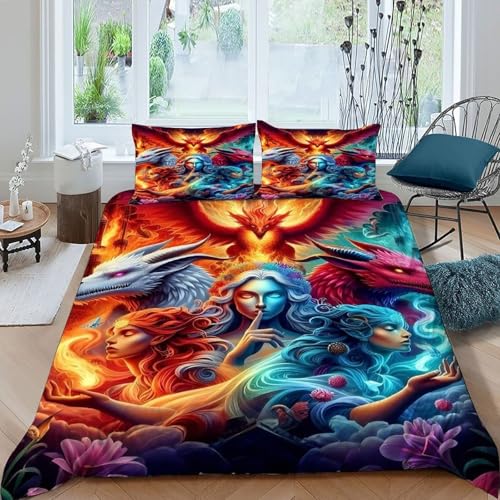 HOGDISAJD Flamme Dragon Bettbezug Weiche Feder EIS und Feuer 3D Gedruckt Bettdeckenbezug Und 2 Kissenbezug Luxus Bettbezug Set 3teilig Für Jungen Und Mädchen König（220x240cm） von HOGDISAJD