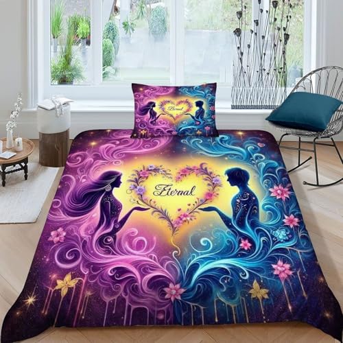 HOGDISAJD Graffiti Paar Bettbezug Weiche Feder Romantischer Stil 3D Gedruckt Bettdeckenbezug Und 1 Kissenbezug LuxusBettwäsche Sets 2 Stück Zimmer DekoRatteive Single（135x200cm） von HOGDISAJD