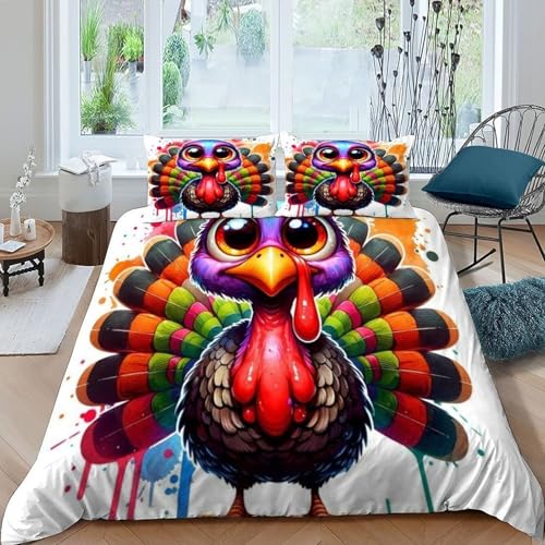 HOGDISAJD Große Augen Truthahn Bettbezug Weiche Feder Graffiti Stil 3D Gedruckt Bettdeckenbezug Mit Reißverschluss Luxus Bettbezug Set 3 Stück Zimmer DekoRatteive Super King（260x220cm） von HOGDISAJD