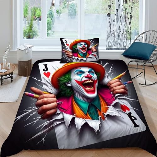 HOGDISAJD Joker Bettbezug Feder Playing Autods 3D Bettbezug Mit 1 Kopfkissenbezüge LuxusBettwäsche Sets 2teilig Zimmer DekoRatteive Single（135x200cm） von HOGDISAJD
