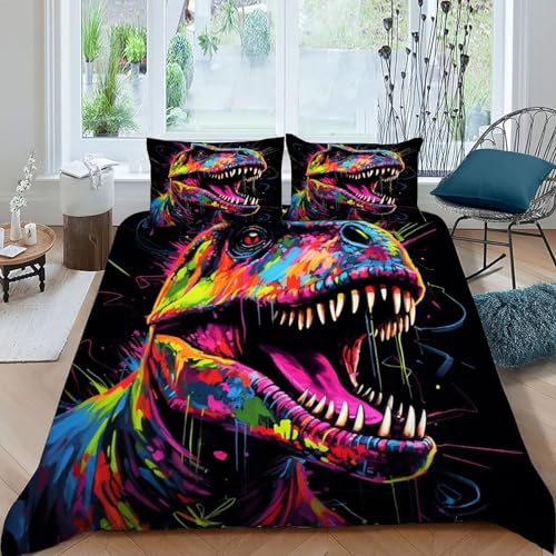 HOGDISAJD Juwelalt Dinosaurierierierierierier Bettbezug Feder Jurassic Tiers 3D Bettbezug Mit 2 Kopfkissenbezüge LuxusBettwäsche Sets 3 Stück Für Jungen Und Mädchen Double（200x200cm） von HOGDISAJD