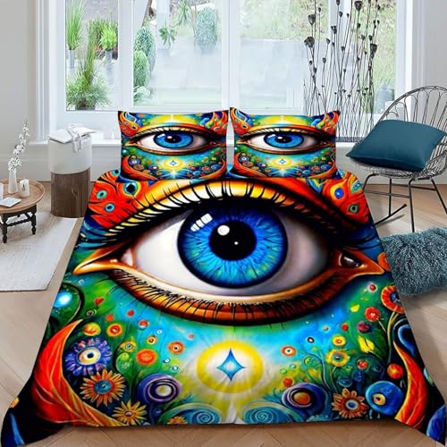 HOGDISAJD Juwelalte Augen Bettbezug Weiche Feder Graffiti Stil 3D Gedruckt Bettdeckenbezug Mit Reißverschluss LuxusBettwäsche Sets 3Pcs Für Jungen Und Mädchen Double（200x200cm） von HOGDISAJD