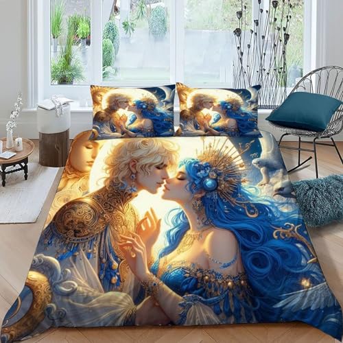 HOGDISAJD Paar Bettbezug Weiche Feder Mond 3D Effekt LuxusBettwäsche 3 Stück Mit 2 Kopfkissenbezüge Sets Für Jungen Und Mädchen König（220x240cm） von HOGDISAJD