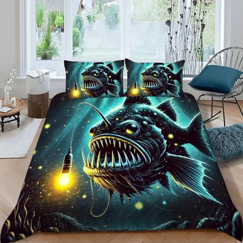 HOGDISAJD Sägezahnhai Bettbezug Feder Marine Tiers 3D Gedruckt Bettdeckenbezug Mit 2 Kopfkissenbezüge LuxusBettwäsche Sets 3 Stück Für Jungen Und Mädchen König（220x240cm） von HOGDISAJD