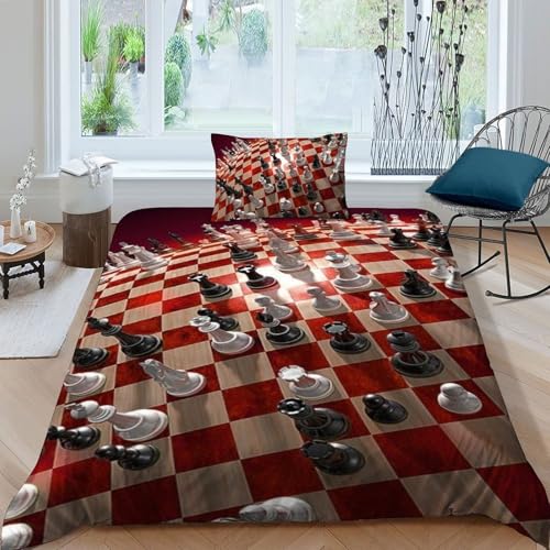 HOGDISAJD Schach Bettbezug Weiche Feder Vorstand 3D Gedruckt Bettdeckenbezug Mit 1 Kopfkissenbezüge Luxus Bettbezug Set 2Pcs Zimmer DekoRatteive Single（135x200cm） von HOGDISAJD