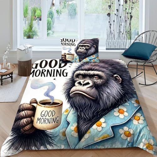 HOGDISAJD Schläfriger Gorilla Bettbezug Weiche Feder Tier 3D Effekt LuxusBettwäsche 2 Stück Mit 1 Kopfkissenbezüge Sets Für Jungen Und Mädchen Single（135x200cm） von HOGDISAJD