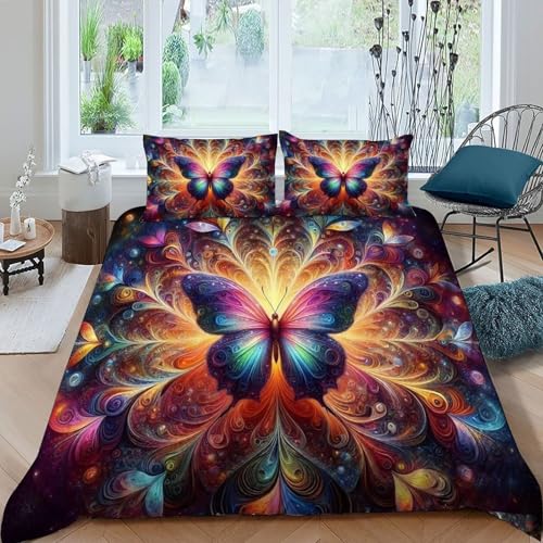 HOGDISAJD Schmetterling Bettbezug Weiche Feder Tier 3D Gedruckt Bettdeckenbezug + 2 Kissenbezug Luxus Bettbezug Set 3 Stück Für Jungen Und Mädchen Super König（260x220cm） von HOGDISAJD