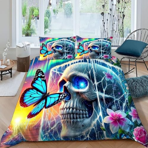 HOGDISAJD Schmetterling Skull Bettwäsche Feder Regenbogen Ice Blocks 3D Gedruckt Bettdeckenbezug Mit 2 Kopfkissenbezüge LuxusBettwäsche Sets 3teilig Für Jungen Und Mädchen Super König（260x220cm） von HOGDISAJD
