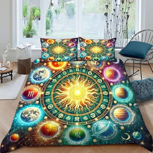 HOGDISAJD Sonnensystem Bettbezug Feder Planet 3D Bettbezug Mit 2 Kopfkissenbezüge LuxusBettwäsche Sets 3 Stück Für Jungen Und Mädchen Double（200x200cm） von HOGDISAJD