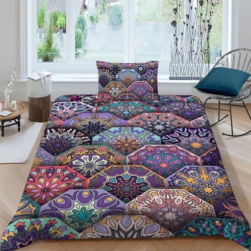 HOGDISAJD Totem Blumen Bettbezug Weiche Feder Marokkanischer Stil 3D Gedruckt Bettdeckenbezug + 1 Kissenbezug LuxusBettwäsche Sets 2Pcs Für Jungen Und Mädchen Single（135x200cm） von HOGDISAJD