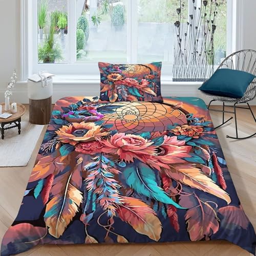 HOGDISAJD Traumfanger Bettwäsche Weiche Feder Farbige Federn 3D Effekt Und 1 Kissenbezug LuxusBettwäsche Sets 2teilig Für Jungen Und Mädchen Single（135x200cm） von HOGDISAJD