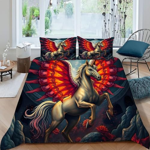 HOGDISAJD Weißes Pferd Bettbezug Weiche Feder Tier 3D Gedruckt Bettdeckenbezug Mit Reißverschluss Luxus Bettbezug Set 3 Stück Für Jungen Und Mädchen König（220x240cm） von HOGDISAJD