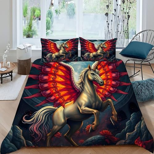HOGDISAJD Weißes Pferd Bettwäsche Weiche Feder Tier 3D Gedruckt Bettdeckenbezug + 2 Kissenbezug Luxus Bettbezug Set 3Pcs Für Kinder Jugendliche Double（200x200cm） von HOGDISAJD