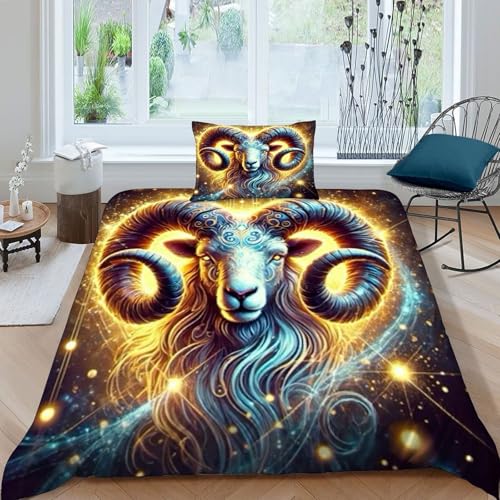 HOGDISAJD Ziege Bettbezug Weiche Feder Tier 3D Gedruckt Bettdeckenbezug + 1 Kissenbezug Luxus Bettbezug Set 2 Stück Für Jungen Und Mädchen Single（135x200cm） von HOGDISAJD