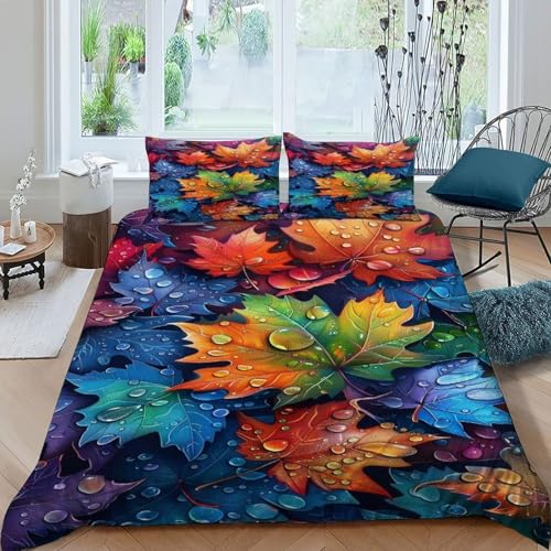 HOGDISAJD gefallene Blätter Bettbezug Weiche Feder Pflanze 3D Effekt LuxusBettwäsche 3 Stück Mit 2 Kopfkissenbezüge Sets Für Jungen Und Mädchen König（220x240cm） von HOGDISAJD