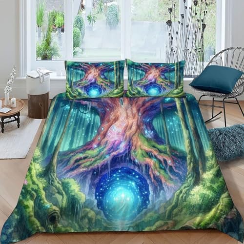 HOGDISAJD großer Baum Bettwäsche Weiche Feder Zeittunnel 3D Gedruckt Bettdeckenbezug Mit 2 Kopfkissenbezüge Luxus Bettbezug Set 3Pcs Zimmer Dekorative König（220x240cm） von HOGDISAJD