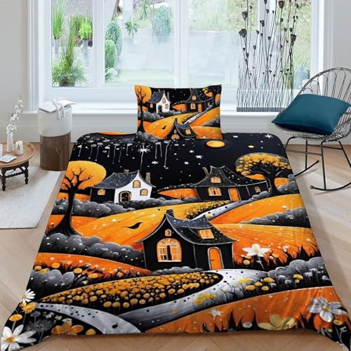 HOGDISAJD landwirtschaftliches Land Bettbezug Weiche Feder Landschaft 3D Effekt LuxusBettwäsche 2 Stück Mit 1 Kopfkissenbezüge Sets Für Jungen Und Mädchen Single（135x200cm） von HOGDISAJD