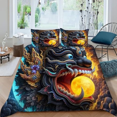 Mythologische Charaktere Bettwäsche Weiche Feder Mythischer Stil 3D Gedruckt Bettdeckenbezug + 2 Kissenbezug Luxus Bettbezug Set 3Pcs Für Kinder Jugendliche König（220x240cm） von HOGDISAJD