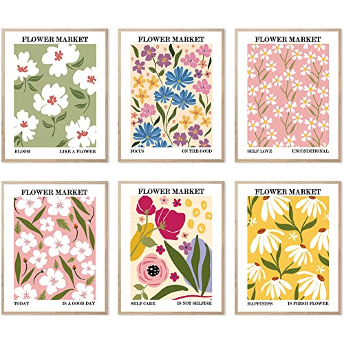 Blumenmarkt Wandkunstdrucke Bunte Blumen Minimalistische Galerie Wandkunst Poster Blumenbilder Ästhetische Drucke Zimmer Schlafzimmer Büro Dekor 11x14 Zoll (27.9x35.6cm) Ungerahmt von HOGEBIG