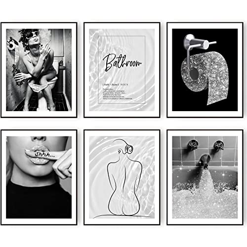 HOGEBIG Modische Wandkunstdrucke Badezimmer Dekor Grau Glam Glitzer Tissue Leinwand Poster Bilder Fotos Badezimmer Kunstwerk minimalistisch Badezimmer Kunst 8x10 Zoll (20.3x25.4cm) Ungerahmt von HOGEBIG