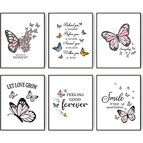 Inspirierende Schmetterlings-Wandkunst, Leinwanddrucke, motivierende, positive Zitate, Poster, Galerie, Wandkunst, Bild, Wanddekoration, Geschenk für Mädchen 8x10 Zoll (20.3x25.4cm) Ungerahmt von HOGEBIG