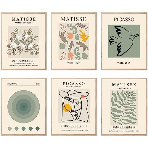Salbeigrün Meister Wandkunstdrucke Abstrakte Matisse Wandkunst Ausstellung Poster Vintage Kunst Boho Kunstdrucke Retro Raumdekoration 11x14 Zoll (27.9x35.6cm) Ungerahmt von HOGEBIG