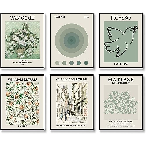 Salbeigrün Meister Wandkunstdrucke Abstrakte Matisse Wandkunst Ausstellungsposter Vintage Kunst Boho Kunstdrucke Retro Raumdekoration 11x14 Zoll (27.9x35.6cm) Ungerahmt von HOGEBIG