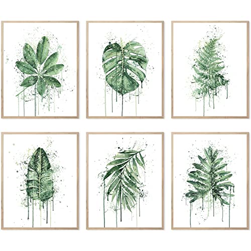 Salbeigrünes Blatt-Poster Aquarellspritzer botanische Pflanze Wandkunst Boho-Pflanze Leinwand Blätter Drucke für Schlafzimmer Wohnzimmer Badezimmer 11x14 Zoll (27.9x35.6cm) Ungerahmt von HOGEBIG